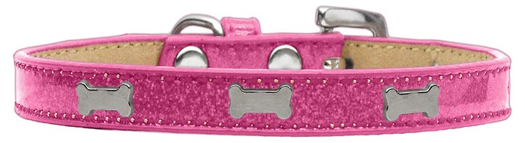 Silver Bone Widget Dog Collar Pink Ice Cream Size 14